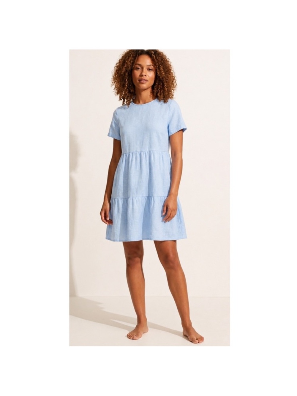 Light Blue Tiered Short-Sleeve Mini Dress - Casual Summer Style